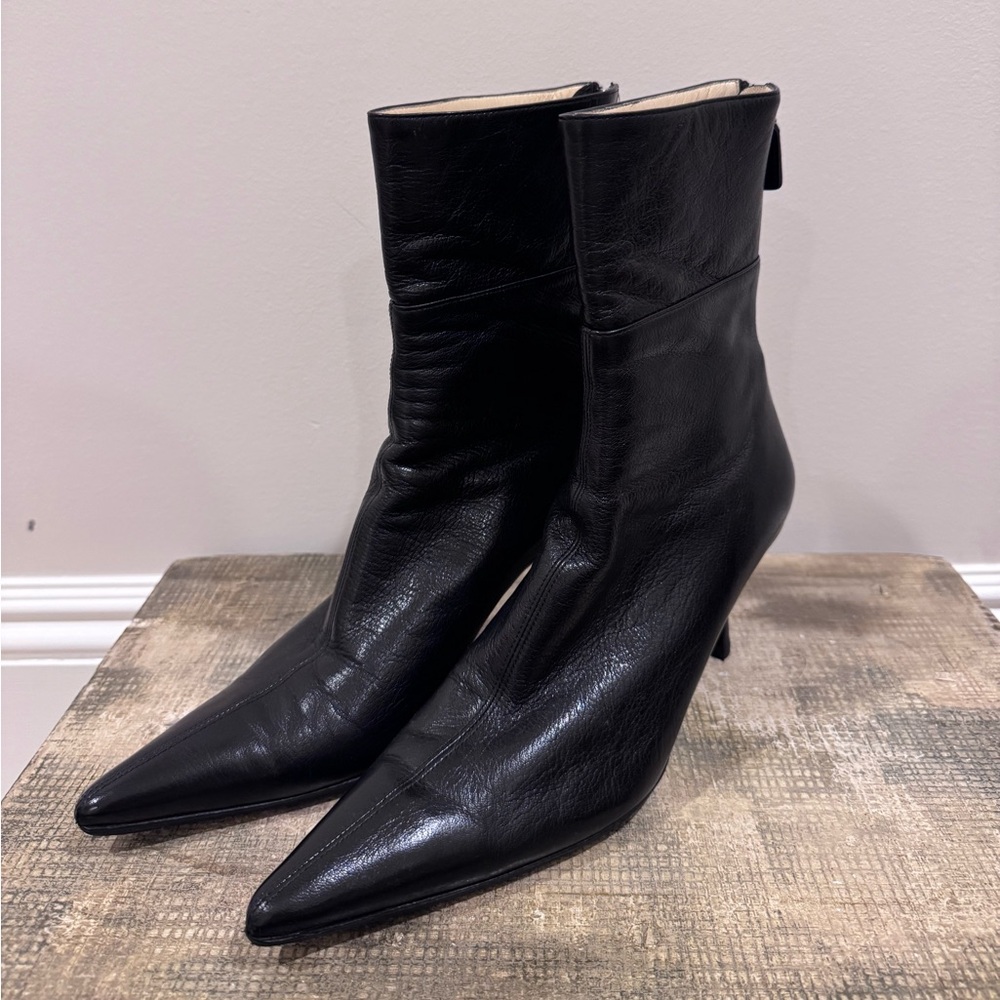 Gucci Vintage Black Leather Pointed Toe Boots Size 8.5